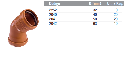 Codo a 45º H-H