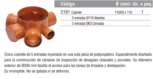 Cojinete para cámara de inspección Ø200 (5 entradas)
