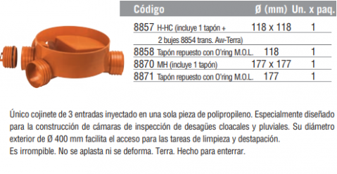 Cojinete para cámara de inspección Ø400 (3 entradas)